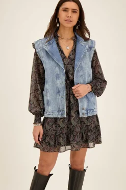 Blauw Denim Gilet Met Zakken