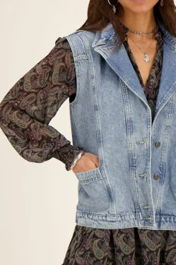 Blauw Denim Gilet Met Zakken