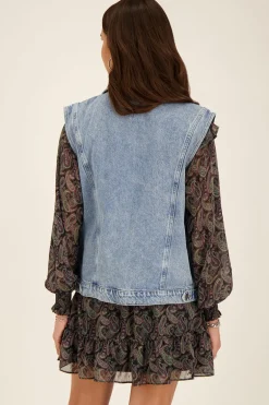 Blauw Denim Gilet Met Zakken