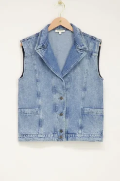 Blauw Denim Gilet Met Zakken