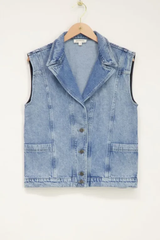 Blauw Denim Gilet Met Zakken