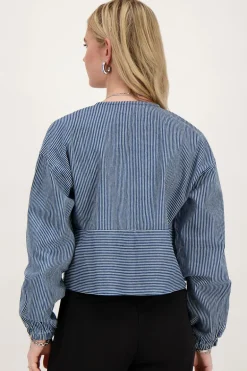 Blauw Gestreepte Top Met Strikjes