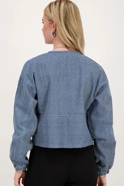 Blauw Gestreepte Top Met Strikjes