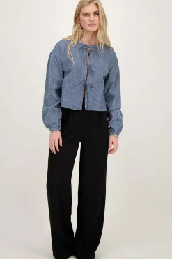 Blauw Gestreepte Top Met Strikjes