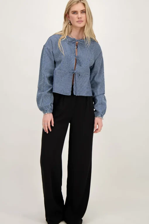 Blauw Gestreepte Top Met Strikjes