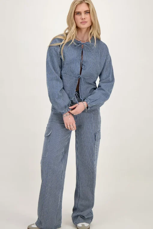 Blauw Gestreepte Top Met Strikjes