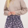 Blauw Rokje Met Paarse Bloemenprint
