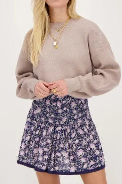 Blauw Rokje Met Paarse Bloemenprint