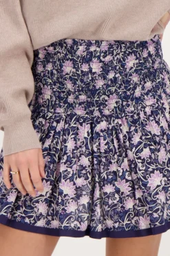 Blauw Rokje Met Paarse Bloemenprint