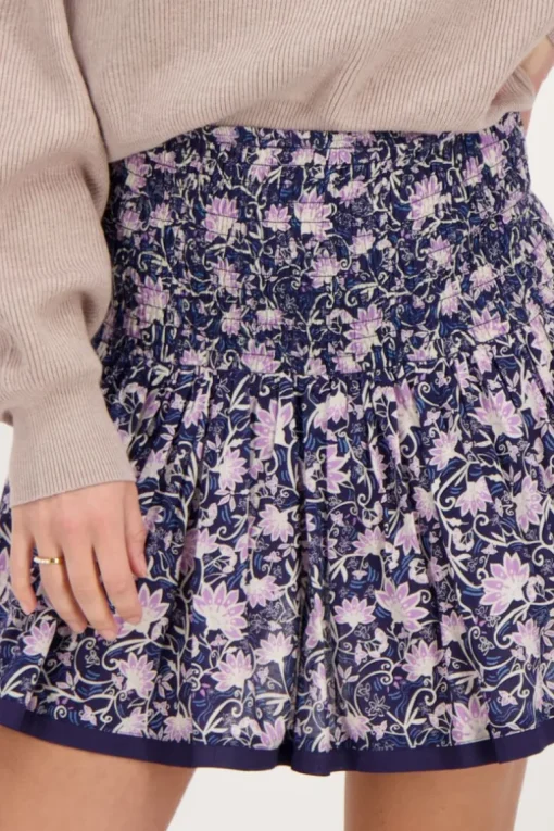 Blauw Rokje Met Paarse Bloemenprint