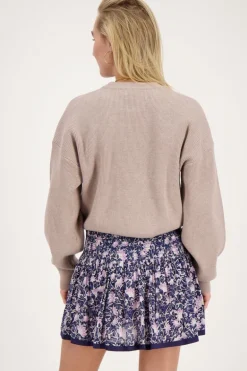 Blauw Rokje Met Paarse Bloemenprint