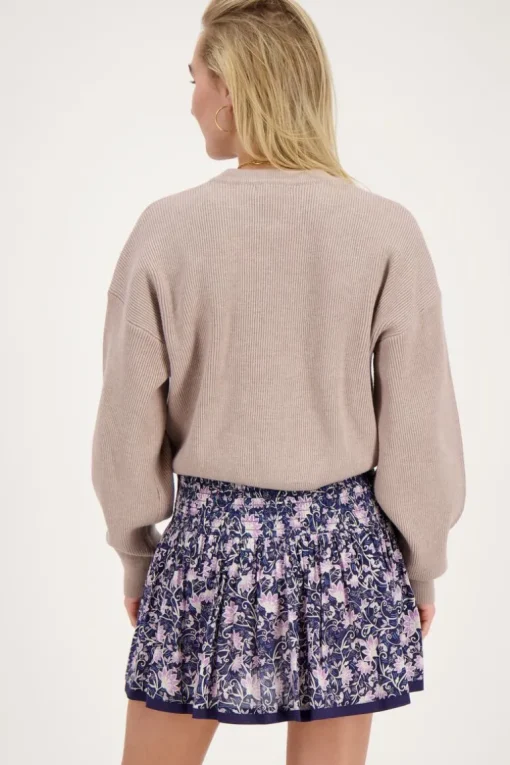 Blauw Rokje Met Paarse Bloemenprint