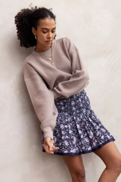 Blauw Rokje Met Paarse Bloemenprint