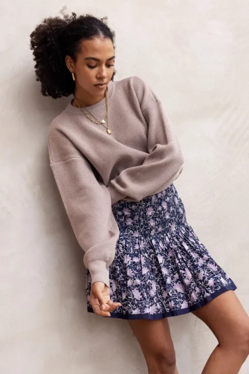 Blauw Rokje Met Paarse Bloemenprint