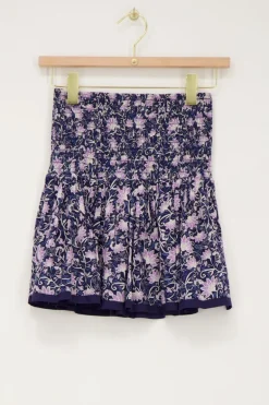 Blauw Rokje Met Paarse Bloemenprint