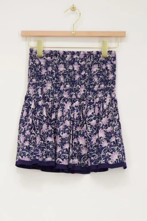 Blauw Rokje Met Paarse Bloemenprint