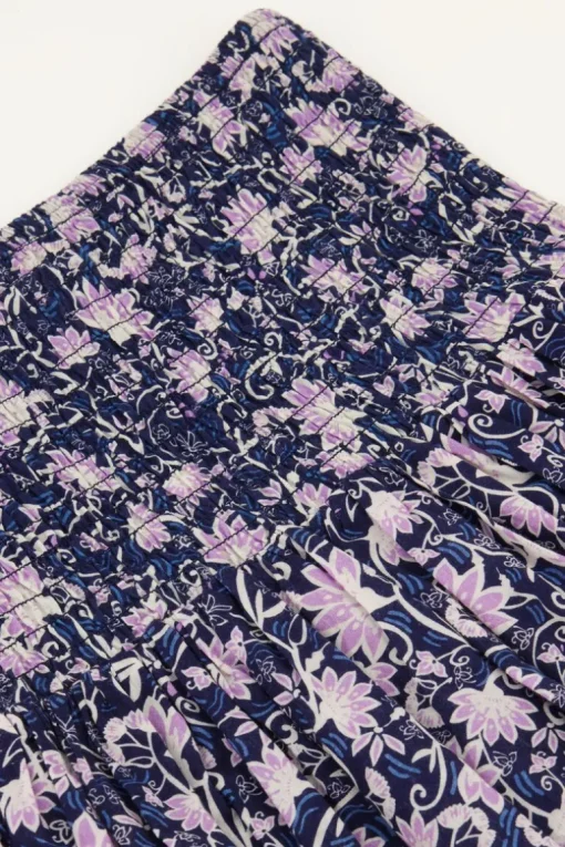 Blauw Rokje Met Paarse Bloemenprint