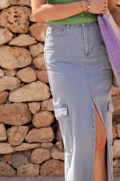 Blauwe Cargo Denim Midi Rok