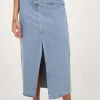 Blauwe Denim Midi Rok Met Knopen