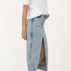 Blauwe Denim Midi Rok Met Vlecht Detail