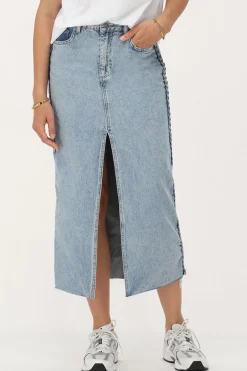 Blauwe Denim Midi Rok Met Vlecht Detail
