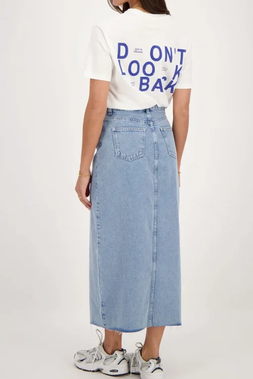 Blauwe Denim Midi Rok Met Knopen