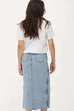 Blauwe Denim Midi Rok Met Vlecht Detail
