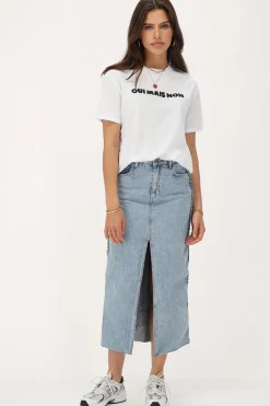 Blauwe Denim Midi Rok Met Vlecht Detail