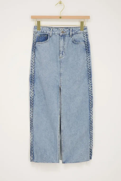 Blauwe Denim Midi Rok Met Vlecht Detail