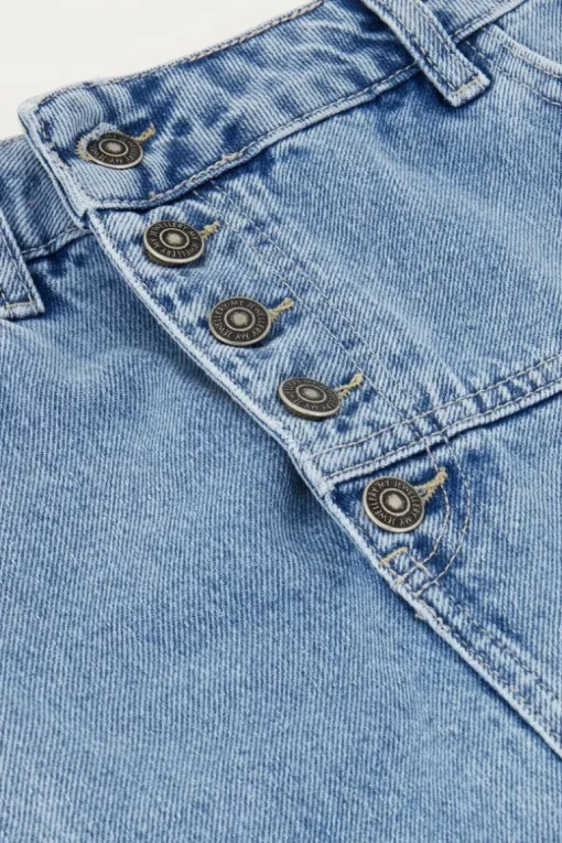 Blauwe Denim Midi Rok Met Knopen