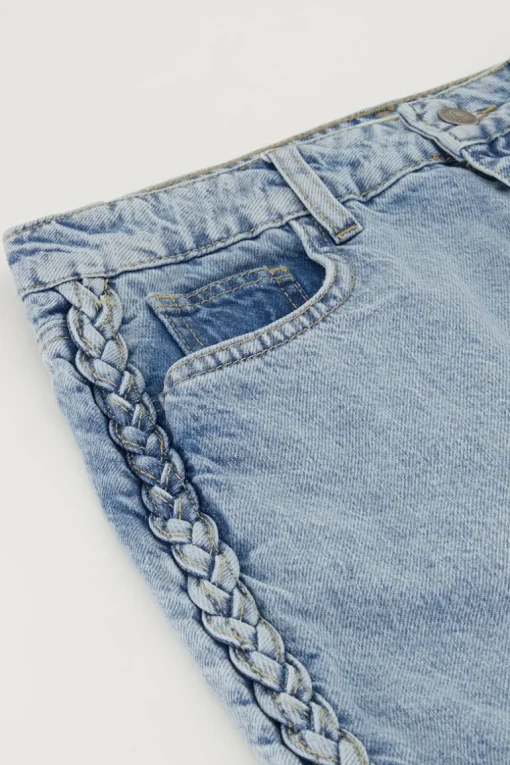 Blauwe Denim Midi Rok Met Vlecht Detail
