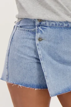 Blauwe Denim Skort Met Overslag