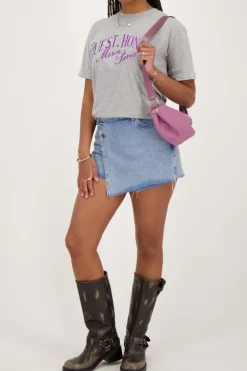 Blauwe Denim Skort Met Overslag