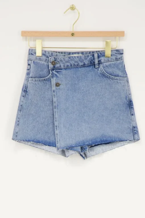 Blauwe Denim Skort Met Overslag