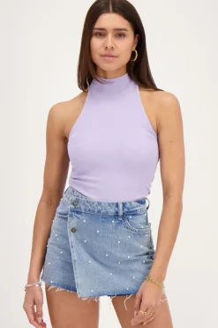 Blauwe Denim Skort Met Parels