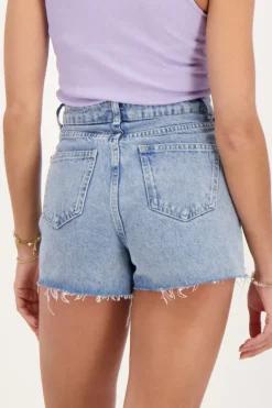 Blauwe Denim Skort Met Parels