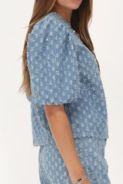 Blauwe Denim Top Met Pailletten