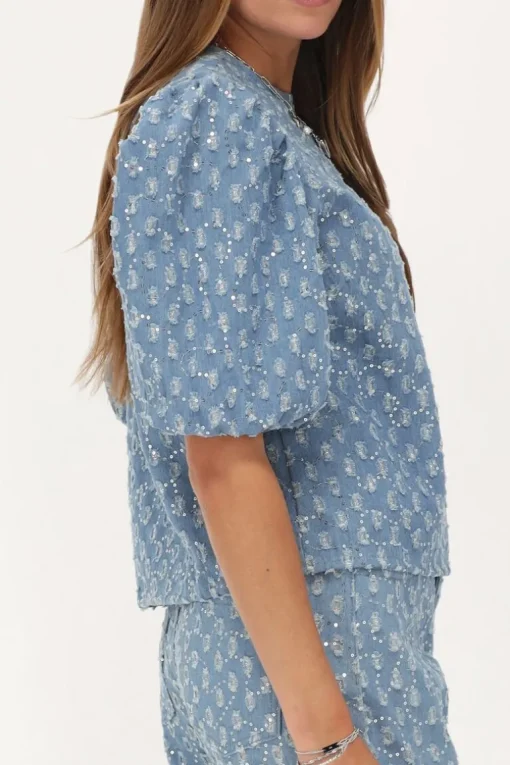 Blauwe Denim Top Met Pailletten