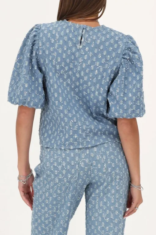 Blauwe Denim Top Met Pailletten