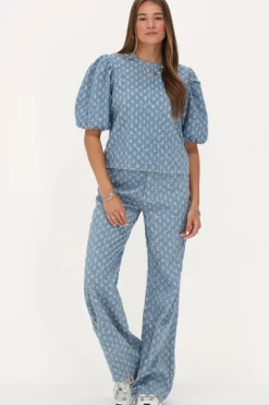 Blauwe Denim Top Met Pailletten
