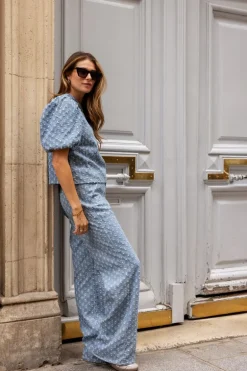 Blauwe Denim Top Met Pailletten