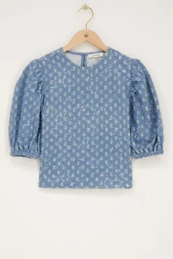 Blauwe Denim Top Met Pailletten