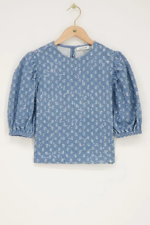 Blauwe Denim Top Met Pailletten