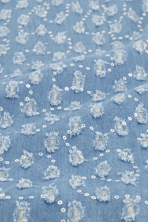 Blauwe Denim Top Met Pailletten