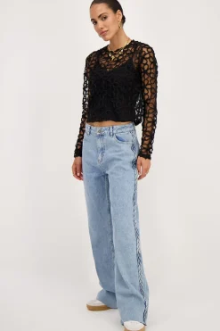 Blauwe Jeans Met Vlecht Detail
