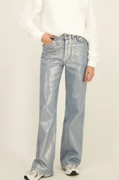 Blauwe Jeans Met Zilveren Coating