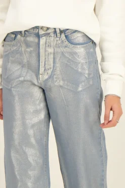 Blauwe Jeans Met Zilveren Coating