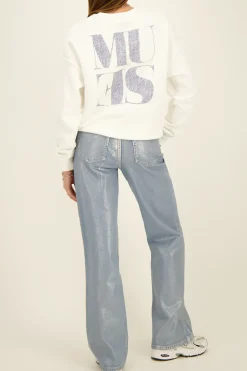 Blauwe Jeans Met Zilveren Coating