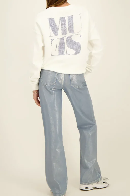 Blauwe Jeans Met Zilveren Coating