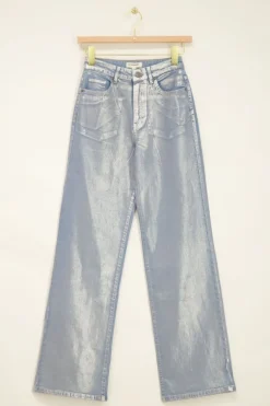 Blauwe Jeans Met Zilveren Coating